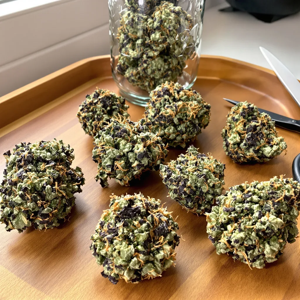 Cement Shoes 67% indica / 33% sativa — fleur avec trichomes visibles