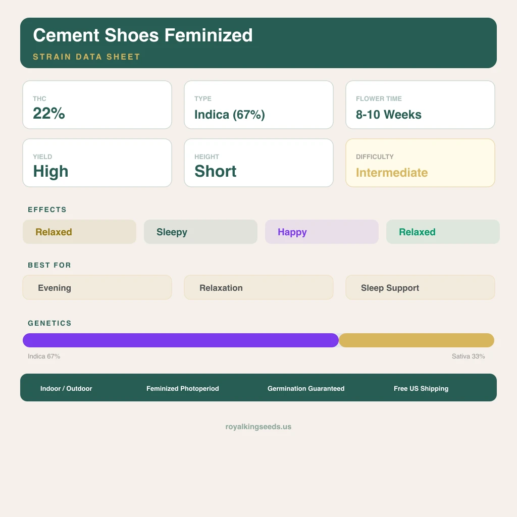 Cement Shoes 67% indica / 33% sativa — fleur avec trichomes visibles