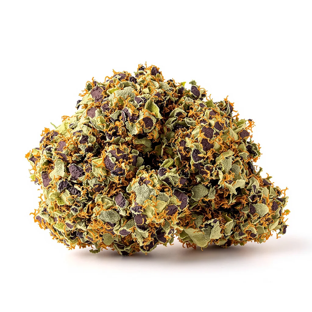 Cement Shoes 67% indica / 33% sativa — fleur avec trichomes visibles