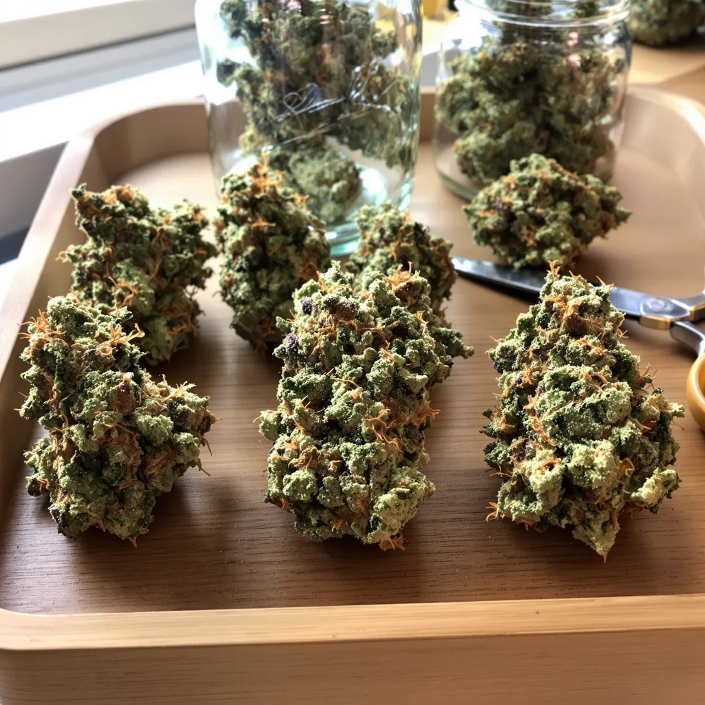 Cereal Milk 50% indica / 50% sativa — fleur avec trichomes visibles