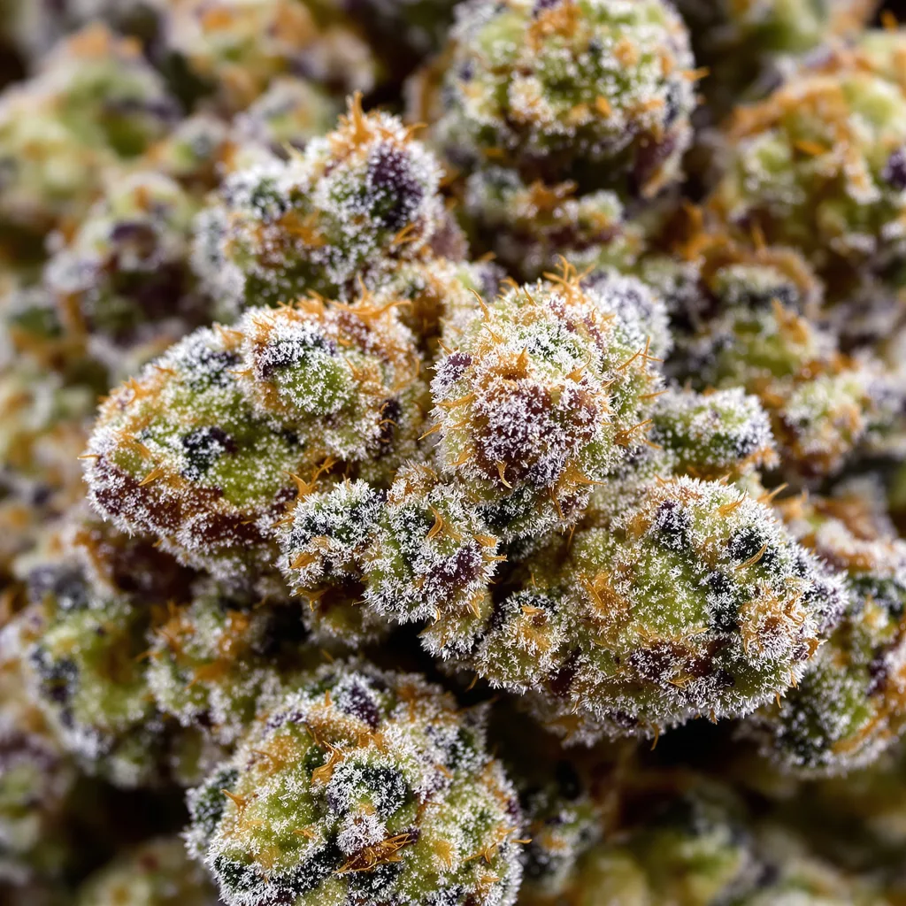 Gros plan de fleur de cannabis Cheese montrant nugs denses vert forêt