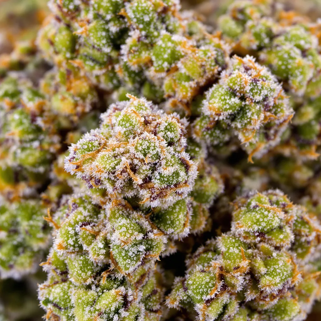 Gros plan de fleur de cannabis Cheese montrant nugs denses vert forêt