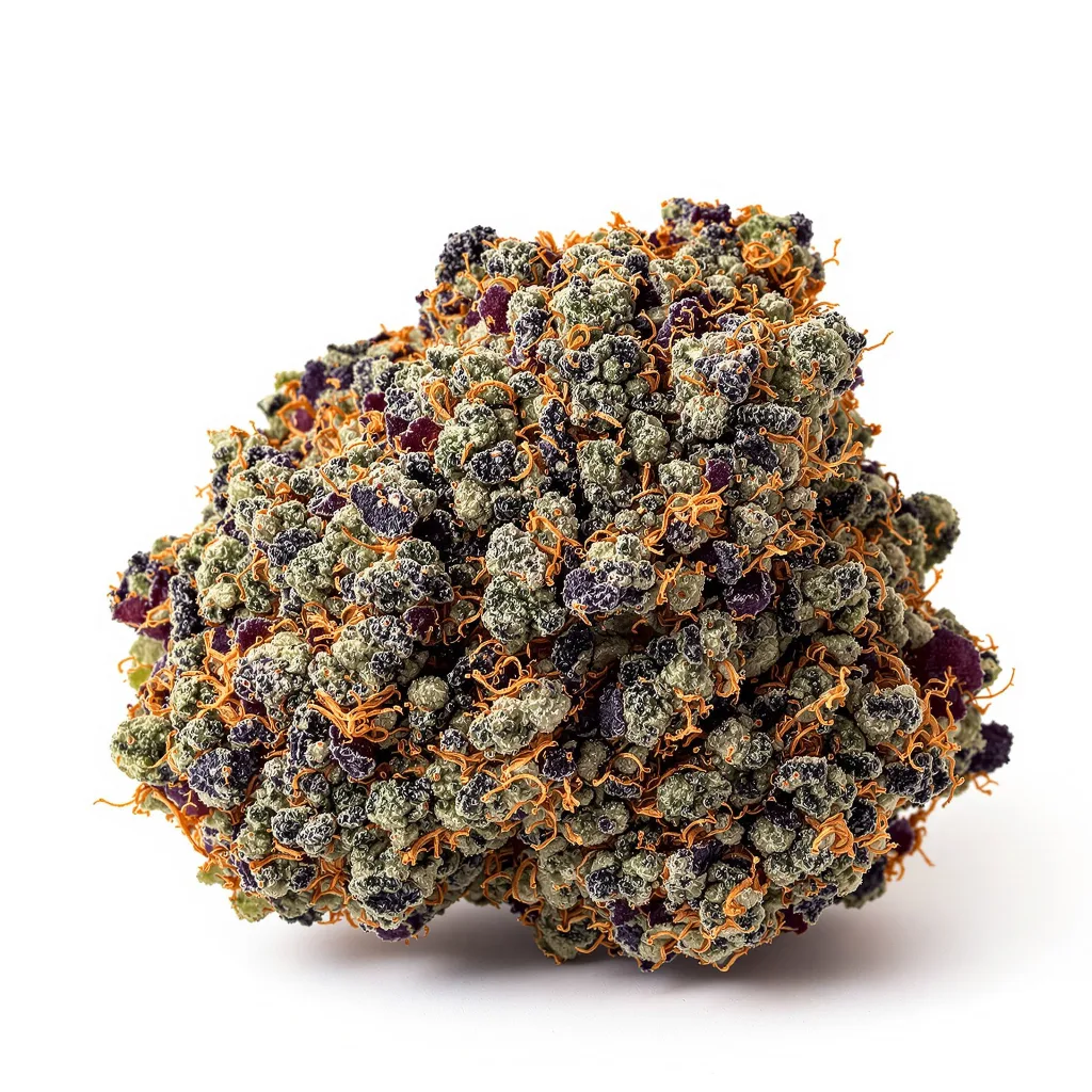 Cheese Quake 69% indica / 31% sativa — fleur avec trichomes visibles
