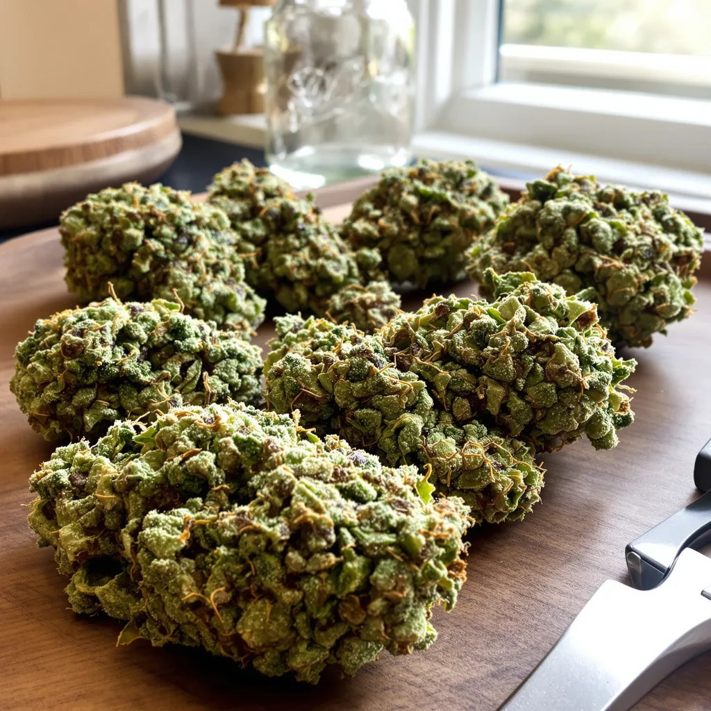 Cheeseburger 38% indica / 62% sativa — fleur avec trichomes visibles
