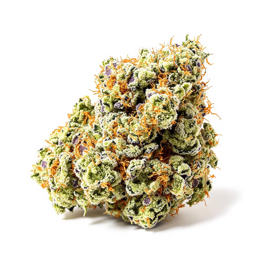 Cheeseburger 38% indica / 62% sativa — fleur avec trichomes visibles