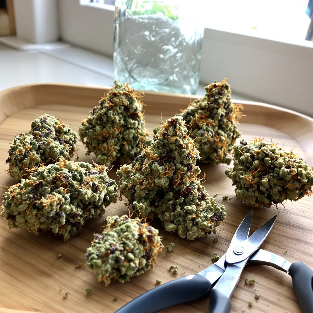 Cheetah Piss 41% indica / 59% sativa — fleur avec trichomes visibles