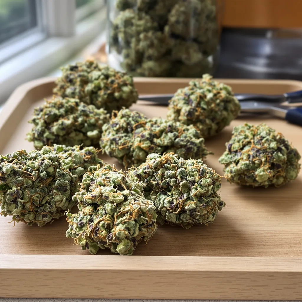 Chem D.O.G. 55% indica / 45% sativa — fleur avec trichomes visibles