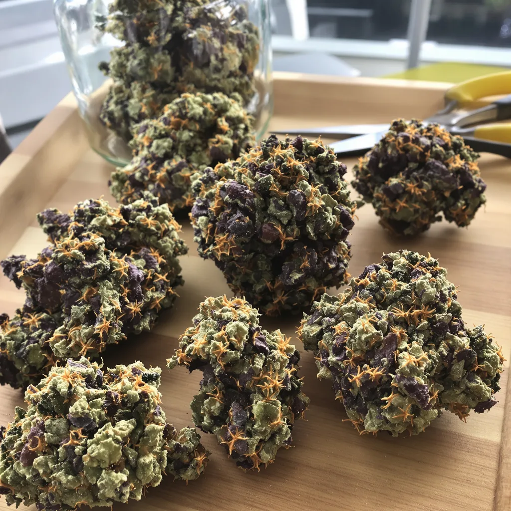 Chem Scout 86% indica / 14% sativa — fleur avec trichomes visibles