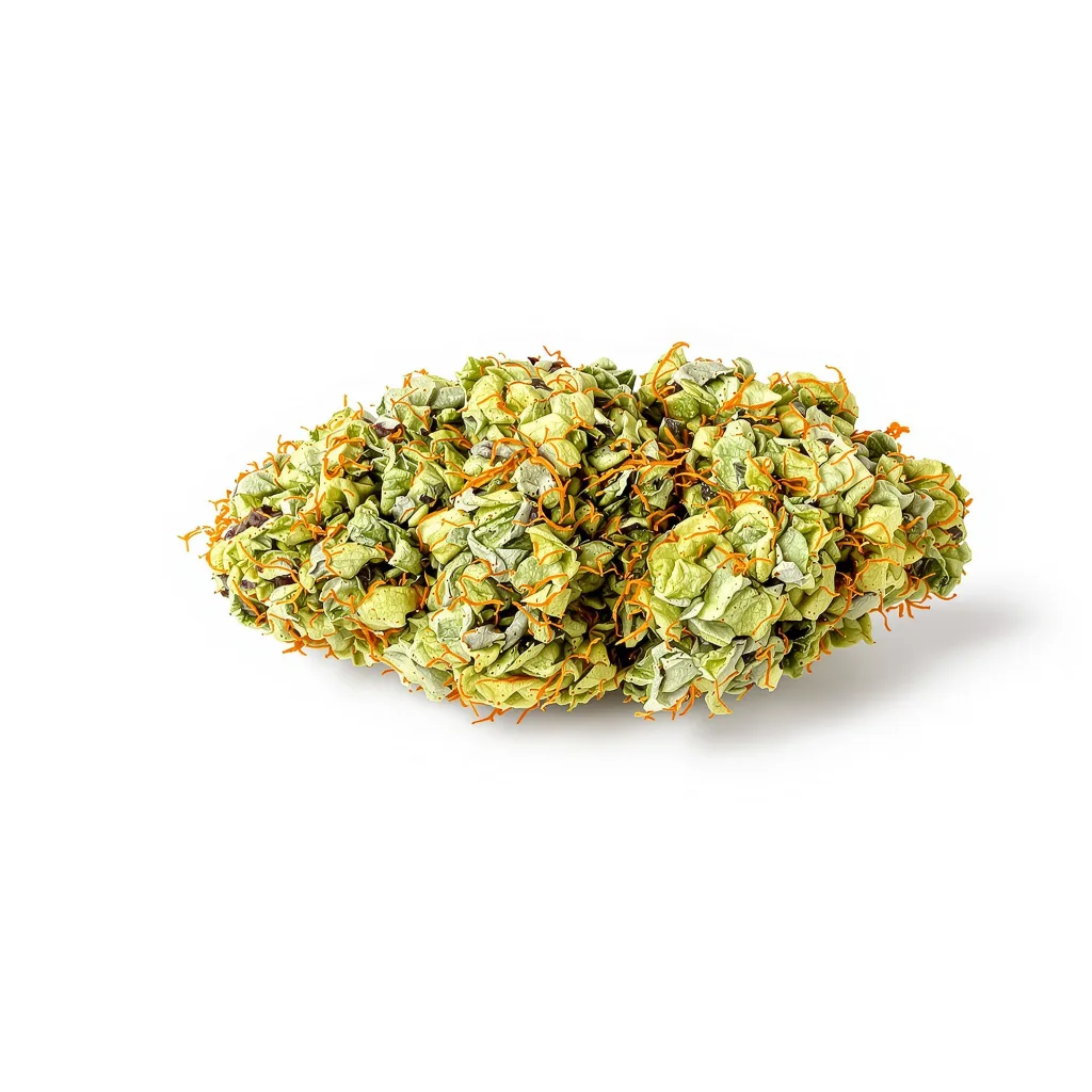 Chem Valley Kush 23% indica / 77% sativa — fleur avec trichomes visibles