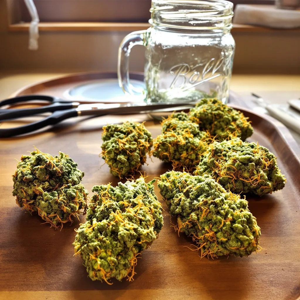 Chernobyl 18% indica / 82% sativa — fleur avec trichomes visibles