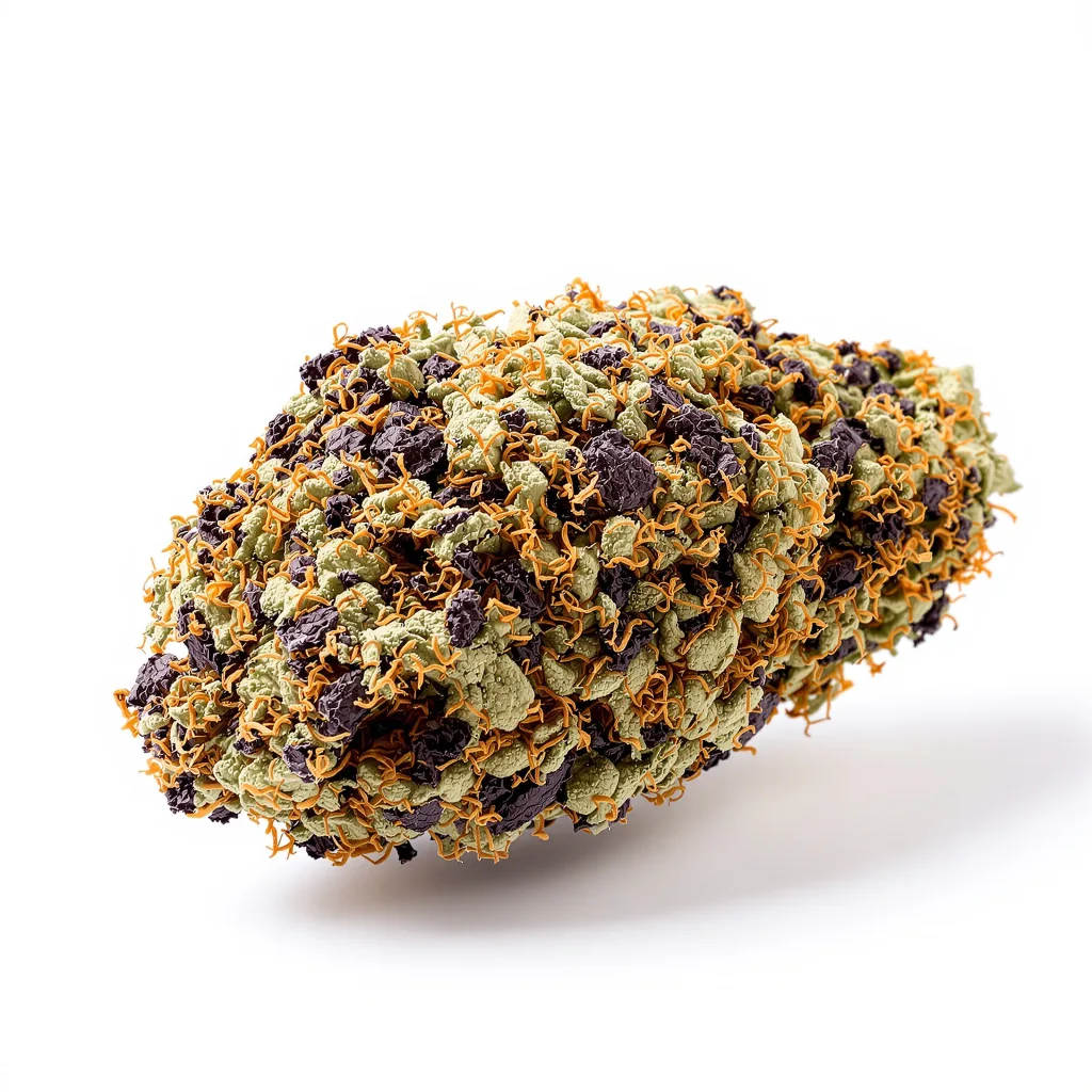 Cherries Jubilee 69% indica / 31% sativa — fleur avec trichomes visibles