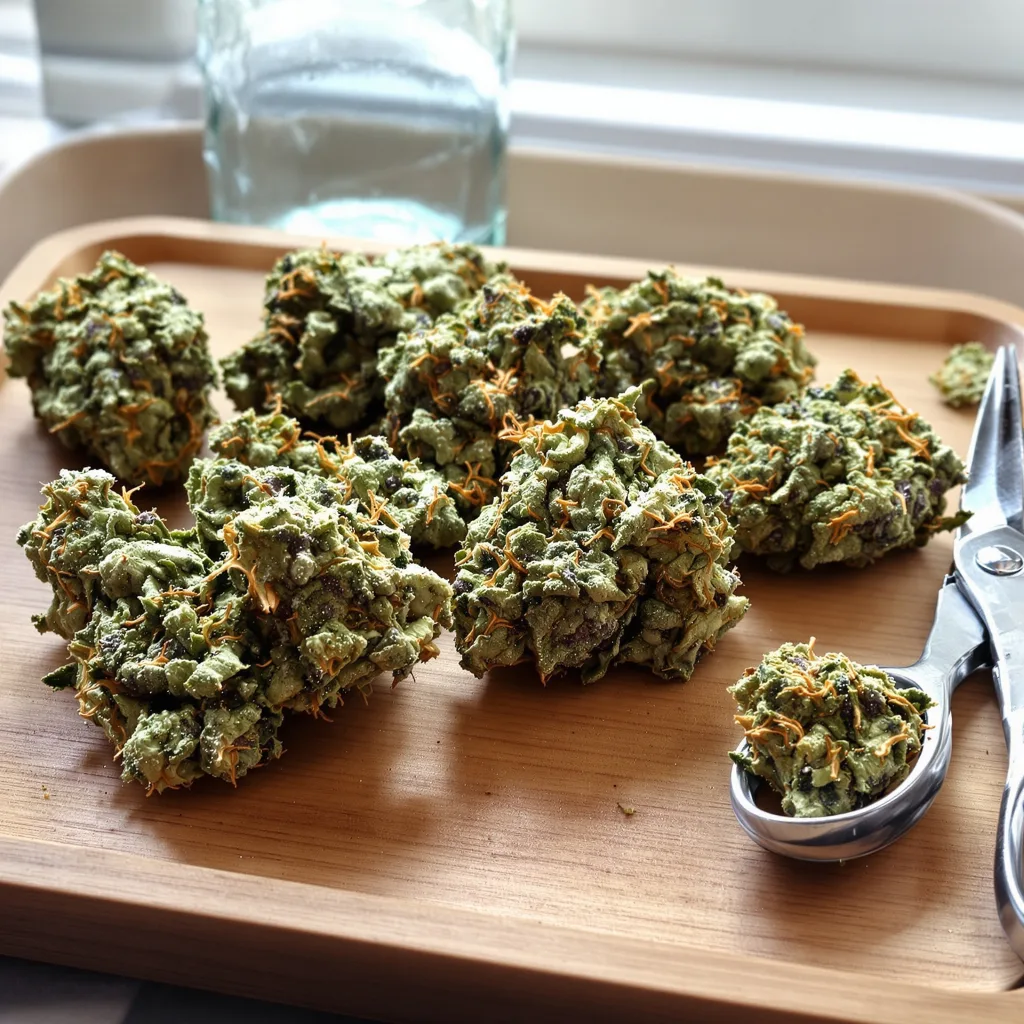 Cherry Diesel 50% indica / 50% sativa — fleur avec trichomes visibles
