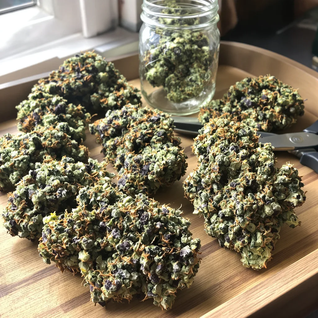 Cherry Kush 75% indica / 25% sativa — fleur avec trichomes visibles