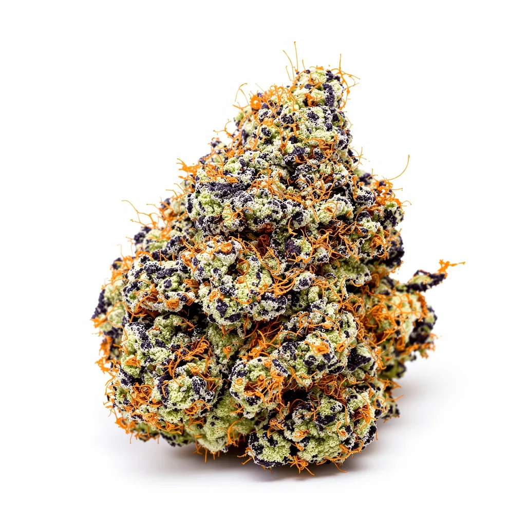 Cherry OG 66% indica / 34% sativa — fleur avec trichomes visibles