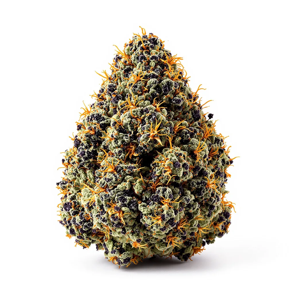 Chocolate Chunk 100% indica / 50% sativa — fleur avec trichomes visibles
