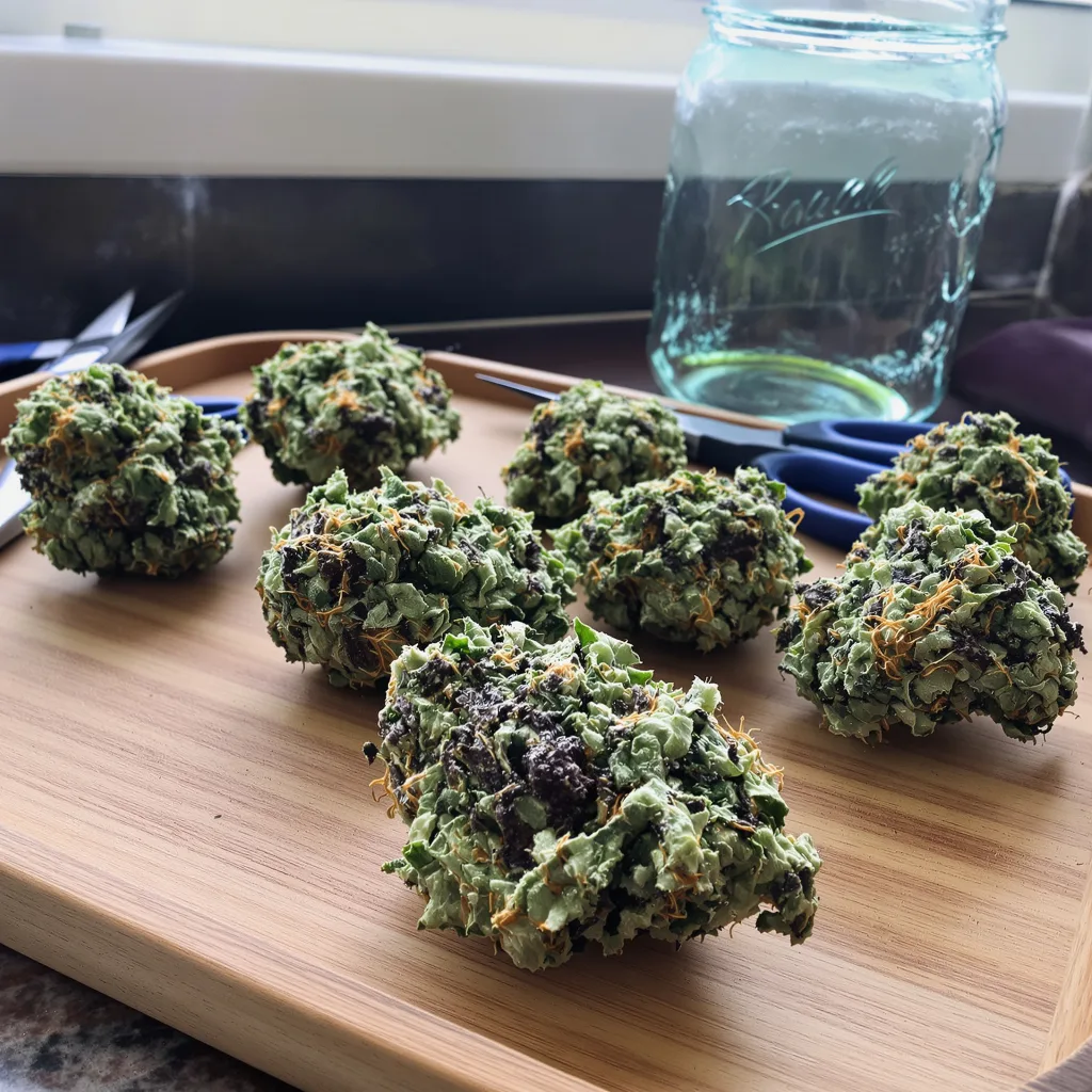 Chocolate Kush 65% indica / 35% sativa — fleur avec trichomes visibles
