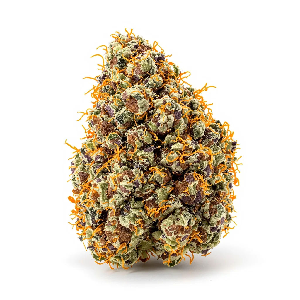 Chocolate Kush 65% indica / 35% sativa — fleur avec trichomes visibles