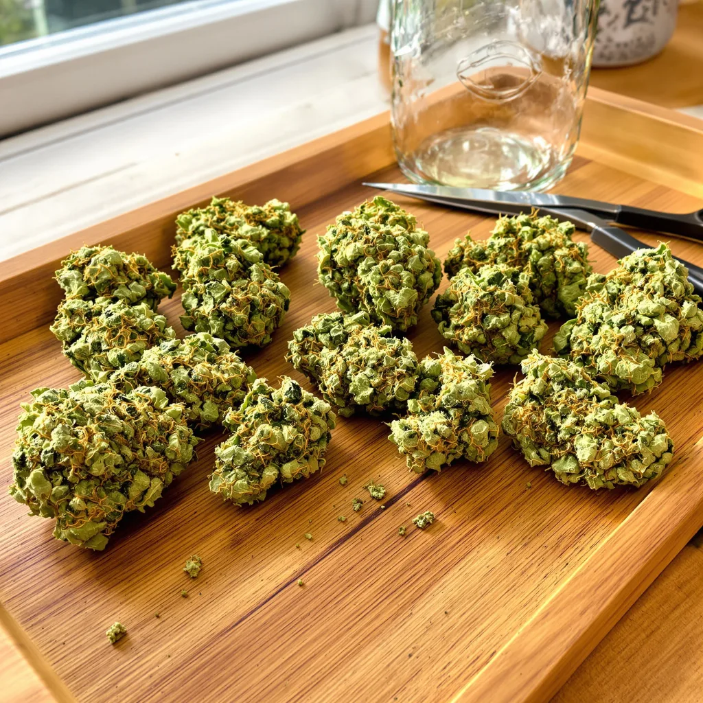Chocolate Orange 10% indica / 90% sativa — fleur avec trichomes visibles