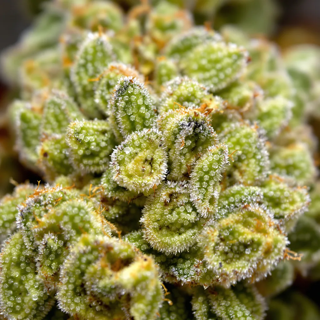 Gros plan de fleur de cannabis Chocolate Thai montrant structure aérée vert lime