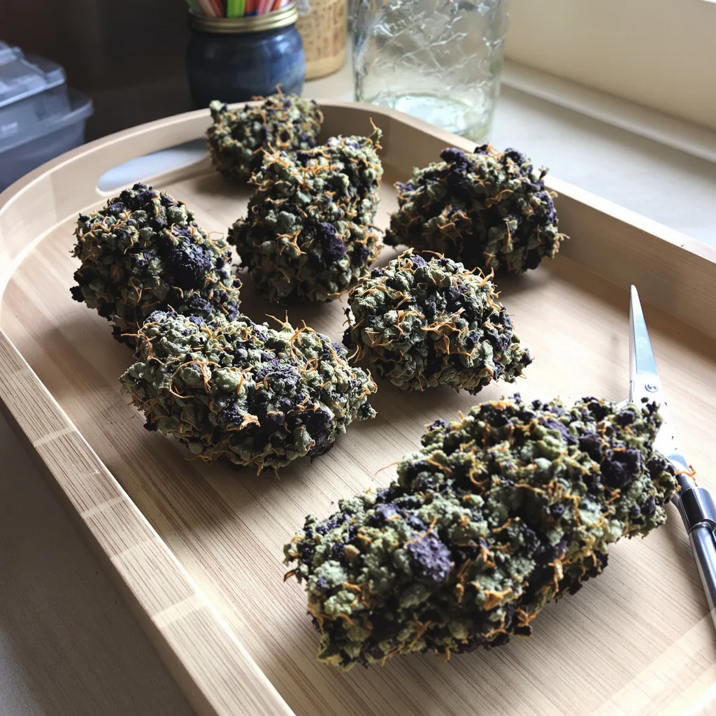 Chocolope Kush 79% indica / 21% sativa — fleur avec trichomes visibles