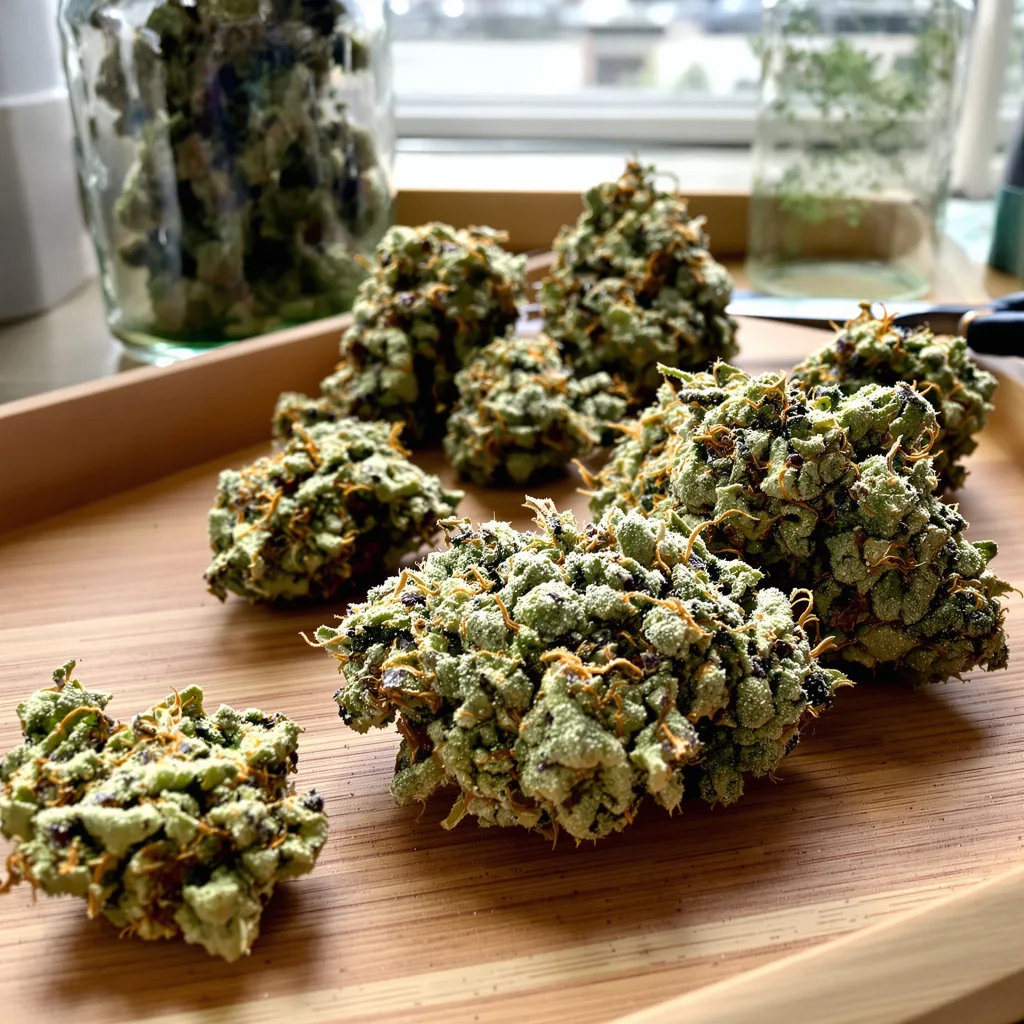 Chupacabra 58% indica / 42% sativa — fleur avec trichomes visibles