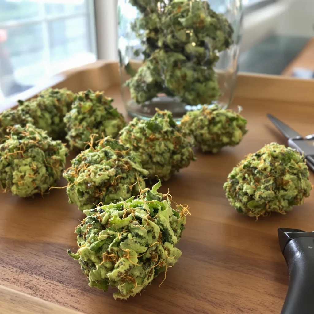 Cinderella's Dream 30% indica / 70% sativa — fleur avec trichomes visibles