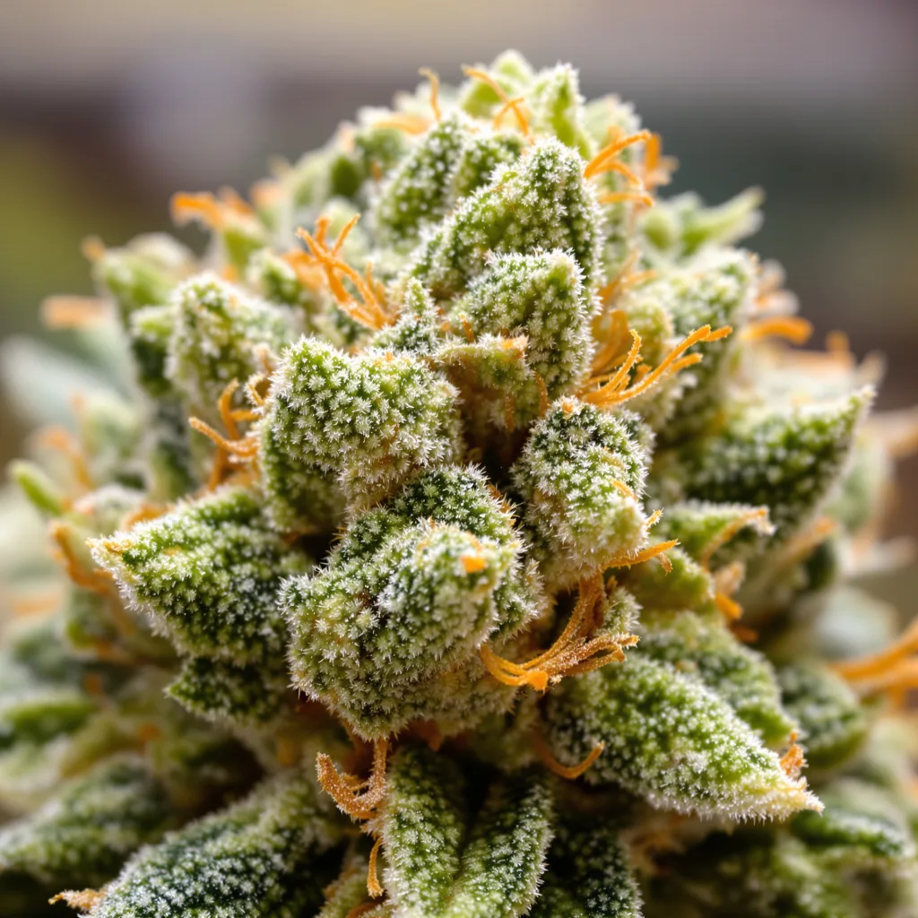 Gros plan de fleur de cannabis Citrus Sap montrant structure aérée vert lime