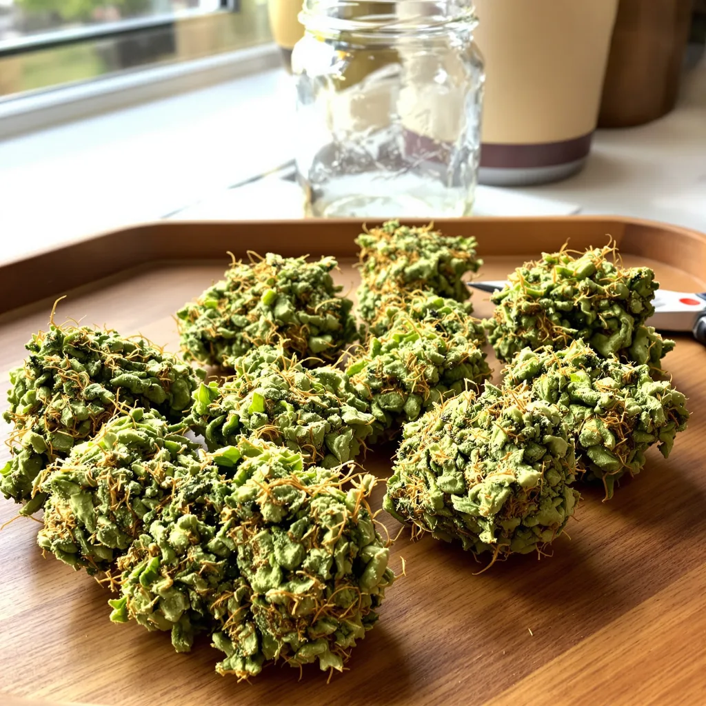 Clementine 14% indica / 86% sativa — fleur avec trichomes visibles