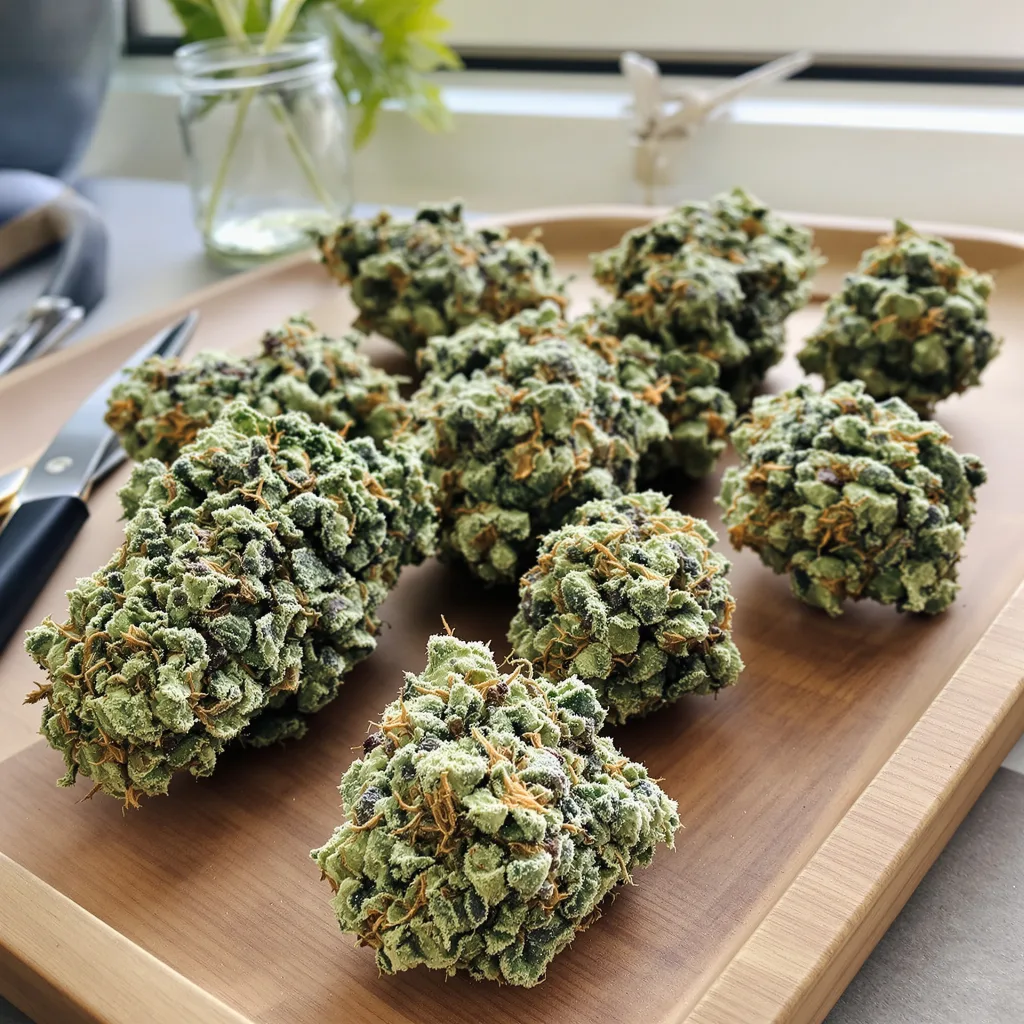 Colombian Gold 40% indica / 60% sativa — fleur avec trichomes visibles