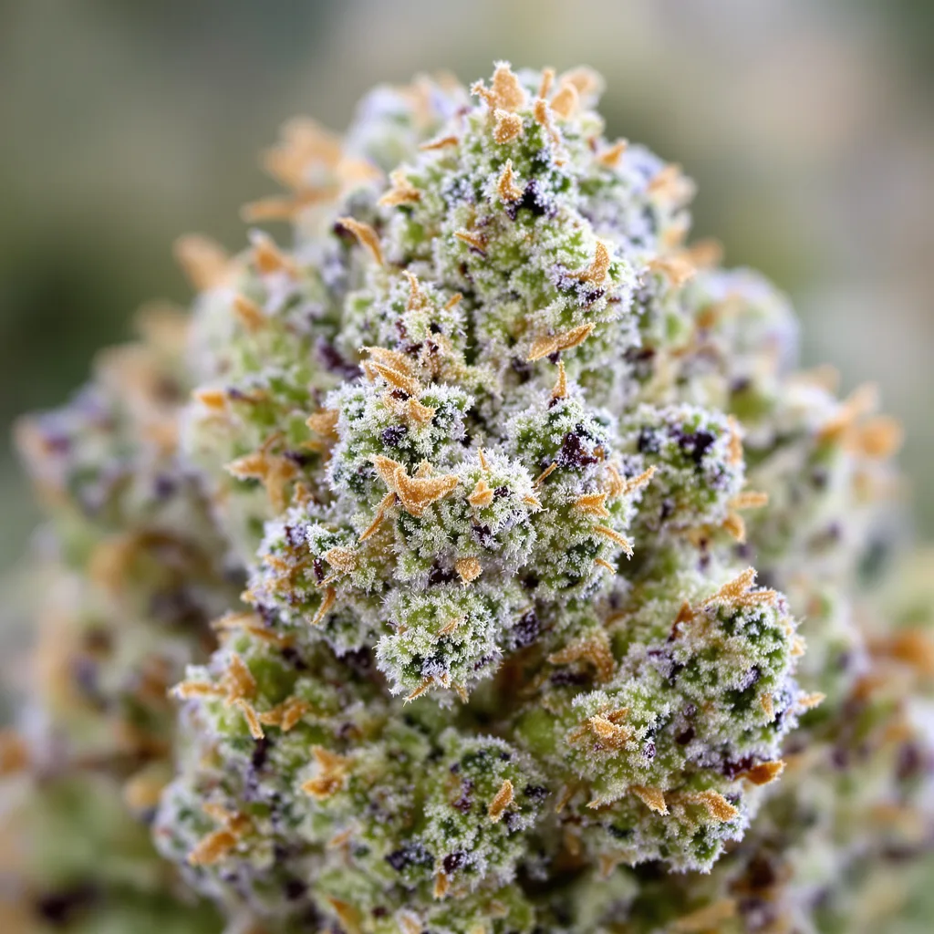 Gros plan de fleur de cannabis Colombian Gold montrant structure ouverte avec pistils orangés