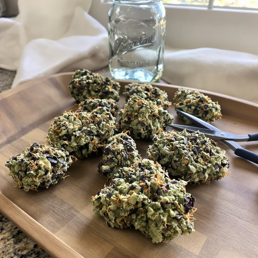 Confidential Cheese 73% indica / 27% sativa — fleur avec trichomes visibles