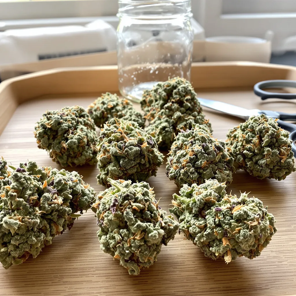 Cookie Breath 42% indica / 58% sativa — fleur avec trichomes visibles