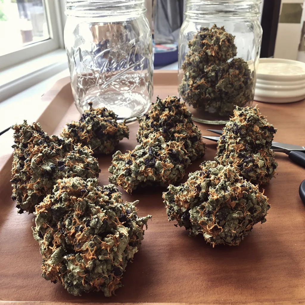 Cookie Jar 72% indica / 28% sativa — fleur avec trichomes visibles