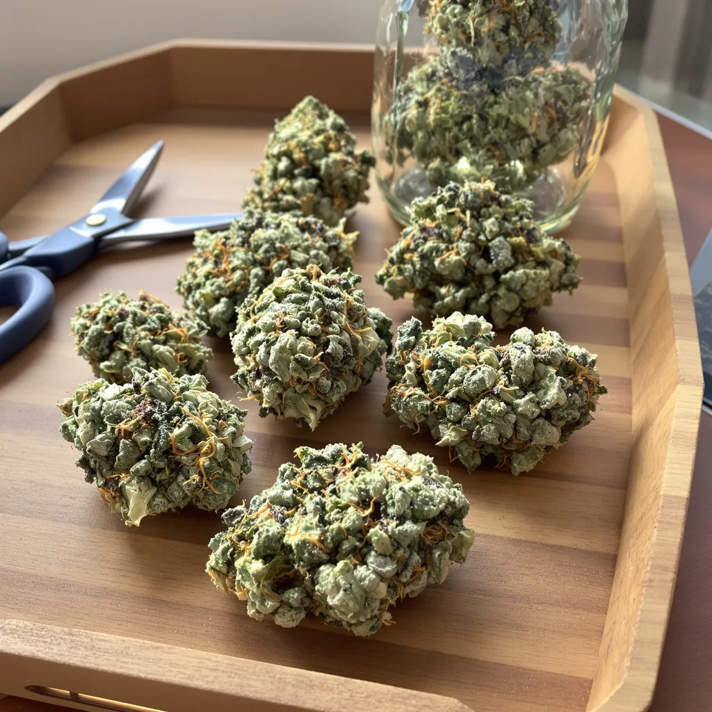 Cookies Gelato 41% indica / 59% sativa — fleur avec trichomes visibles