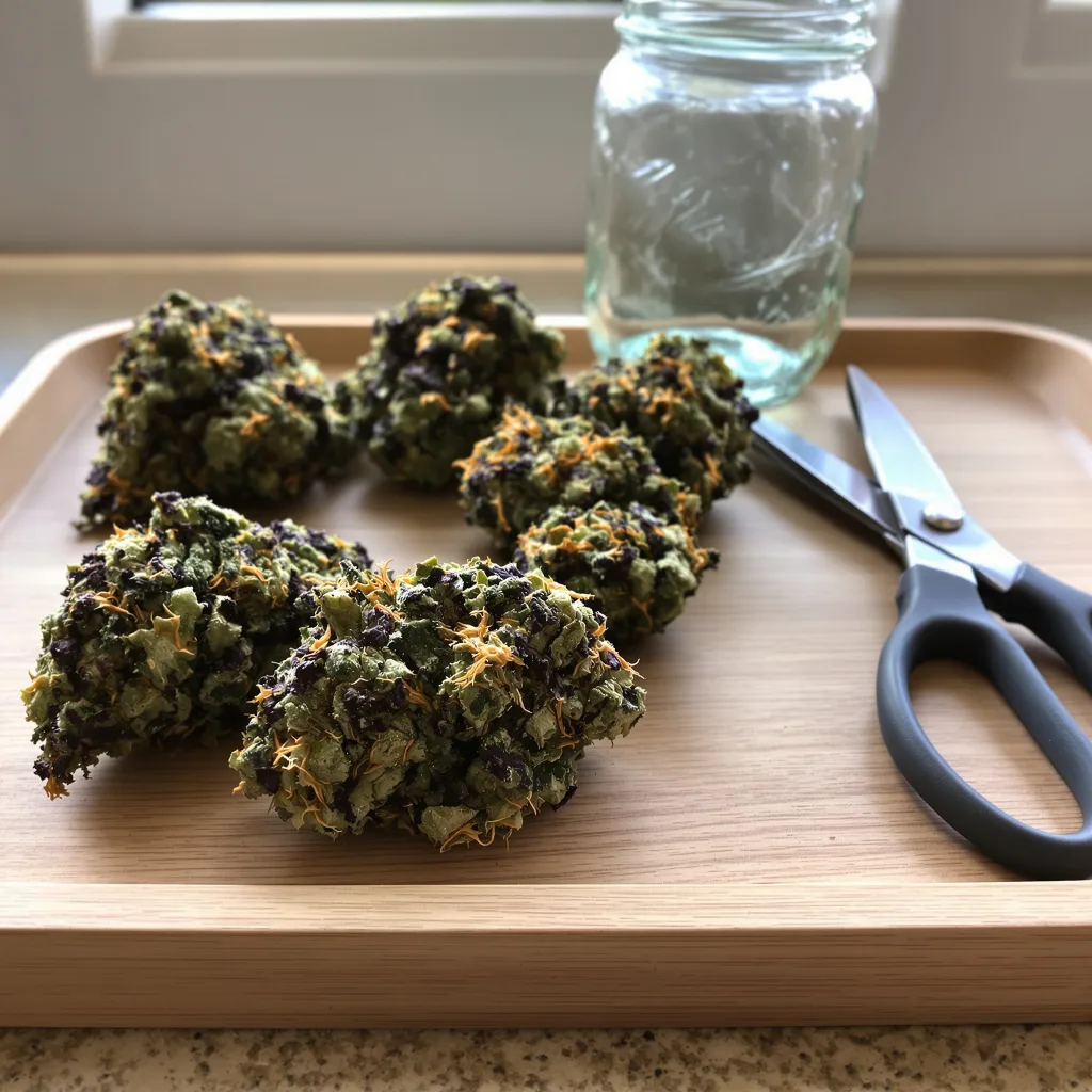 Cookies Kush 84% indica / 16% sativa — fleur avec trichomes visibles