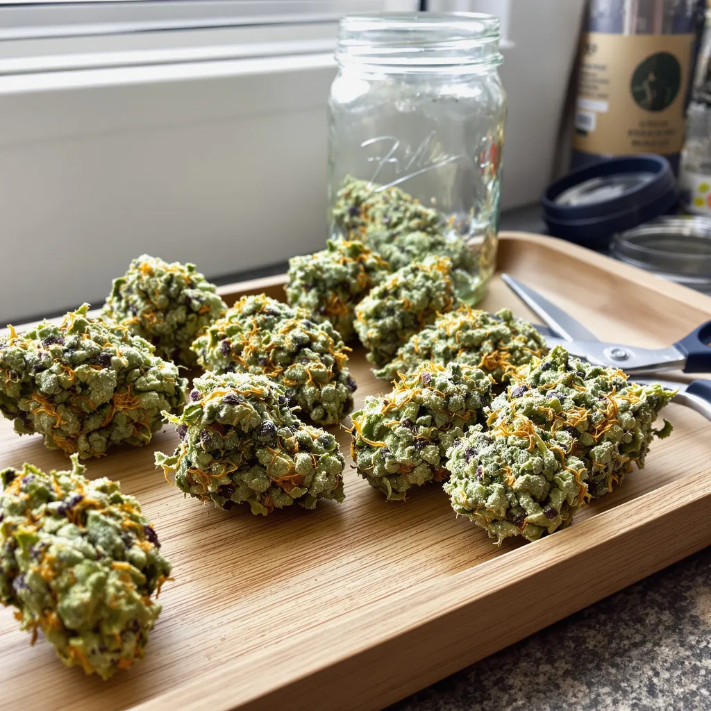Copper Kush 44% indica / 56% sativa — fleur avec trichomes visibles