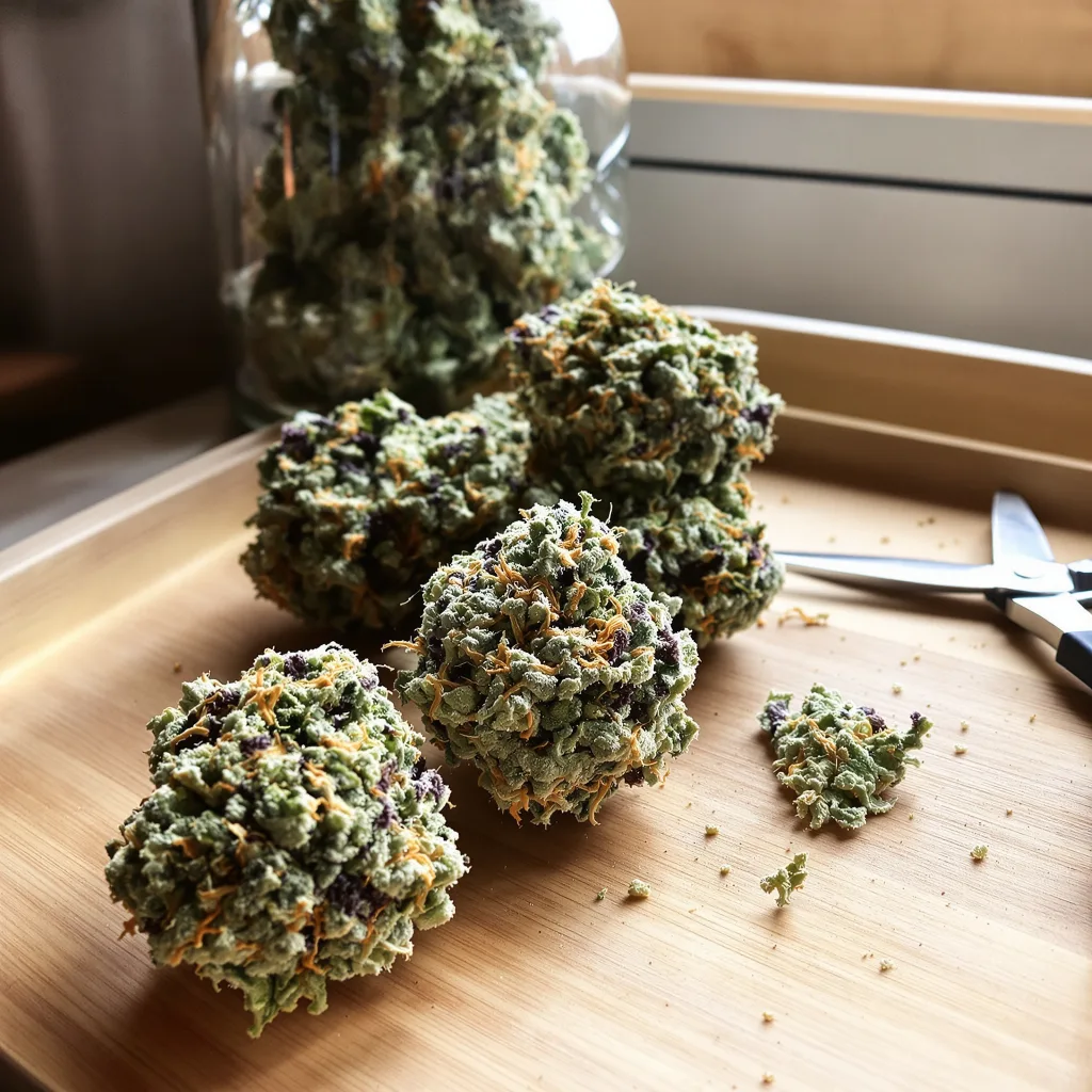 Corkscrew 57% indica / 43% sativa — fleur avec trichomes visibles