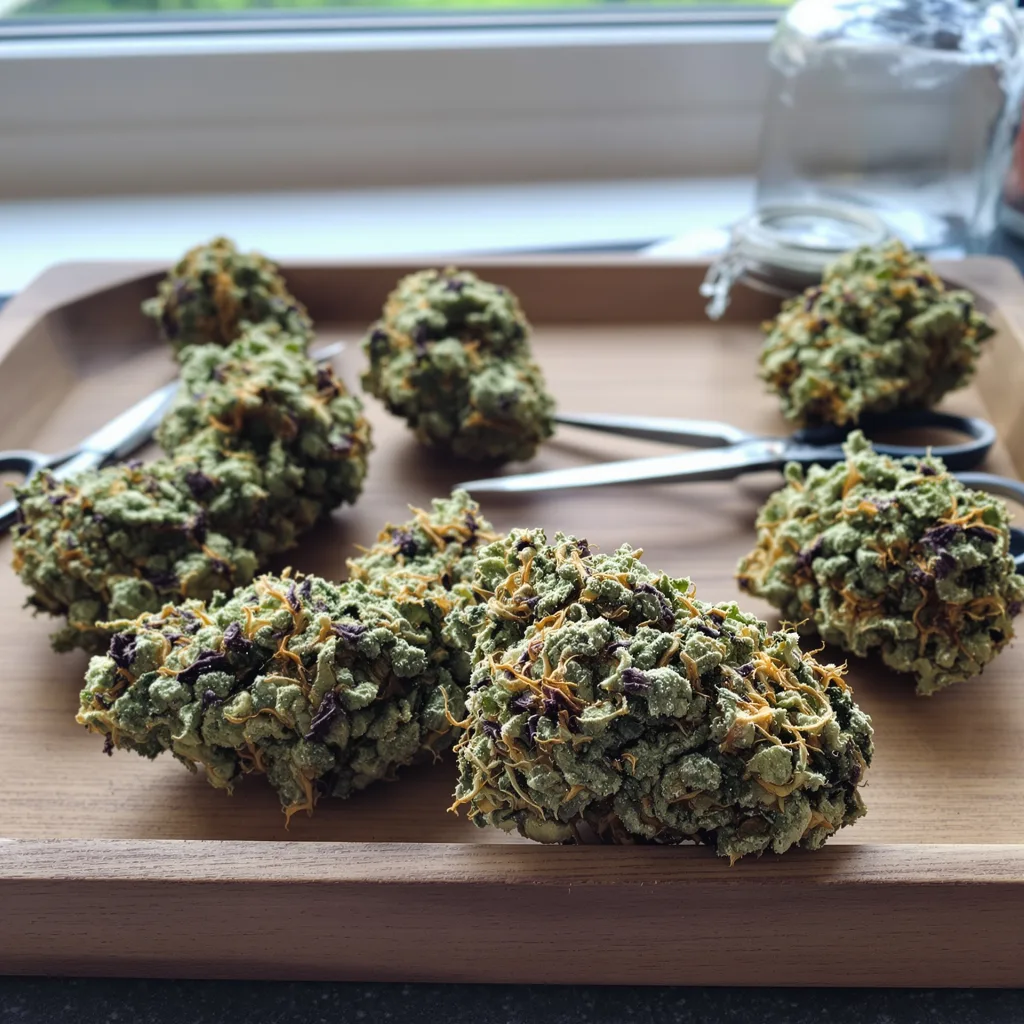 Couch Lock Mixpack 49% indica / 51% sativa — fleur avec trichomes visibles