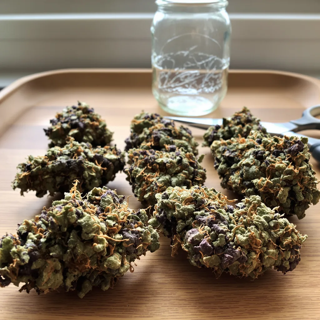 Cowboy Kush 84% indica / 16% sativa — fleur avec trichomes visibles