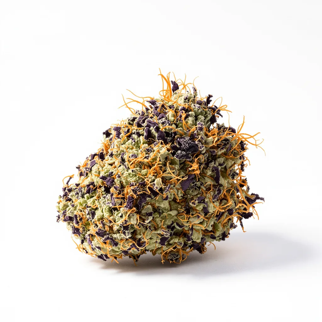 Cowboy Kush 84% indica / 16% sativa — fleur avec trichomes visibles