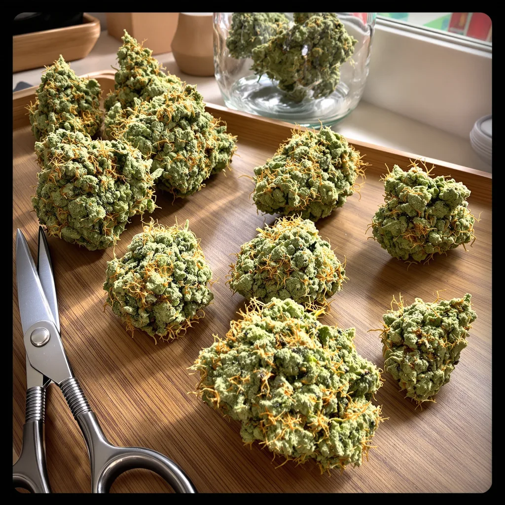 Cramnesia 19% indica / 81% sativa — fleur avec trichomes visibles