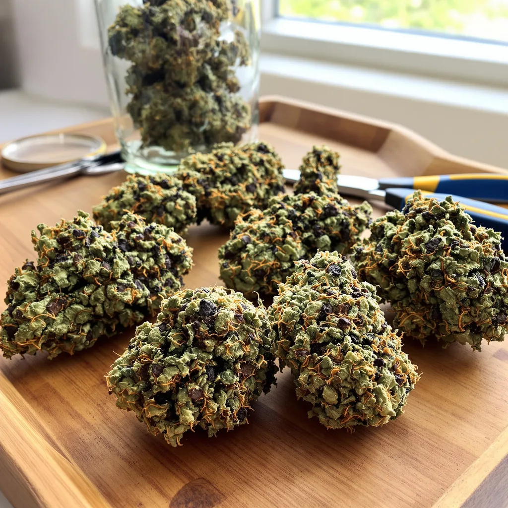 Cream Caramel 87% indica / 13% sativa — fleur avec trichomes visibles
