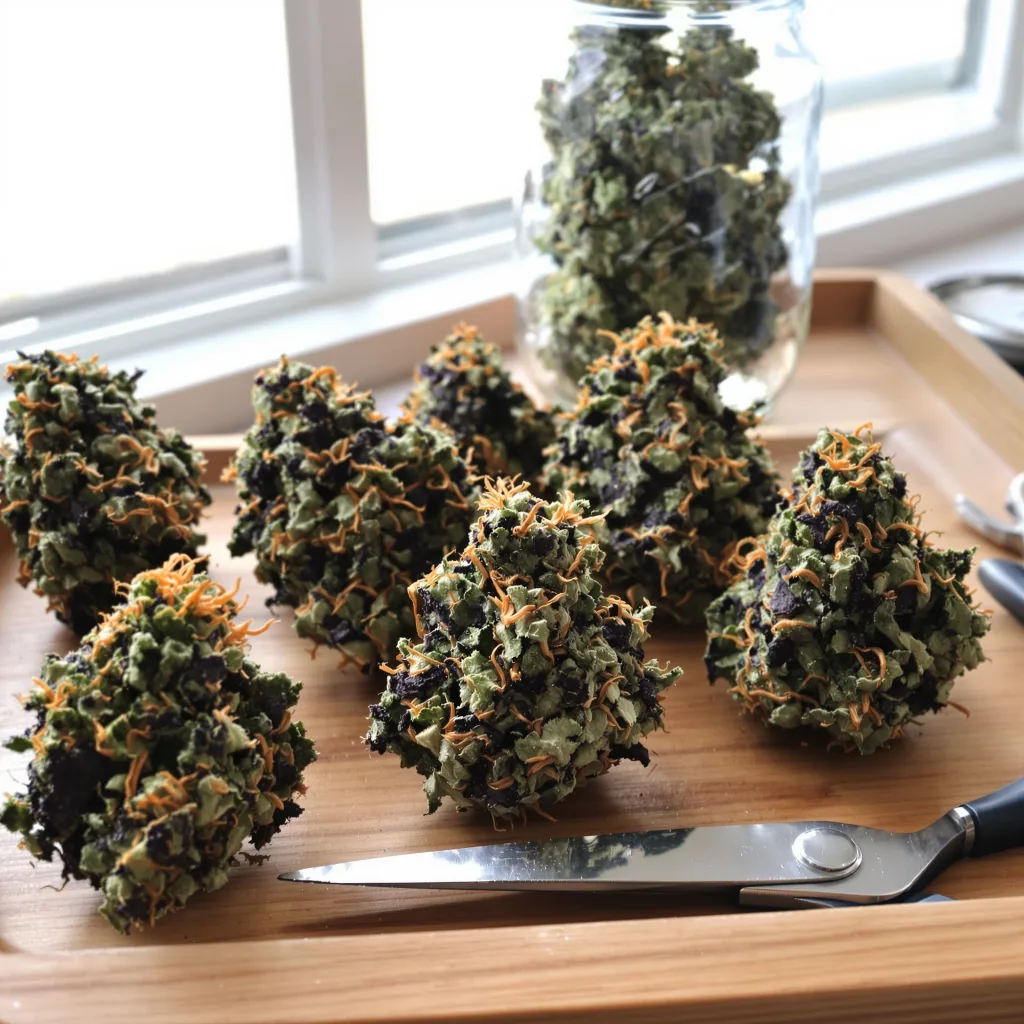 Cream Caramel 87% indica / 13% sativa — fleur avec trichomes visibles