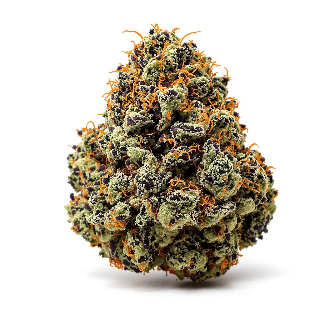 Critical Purple 70% indica / 30% sativa — fleur avec trichomes visibles