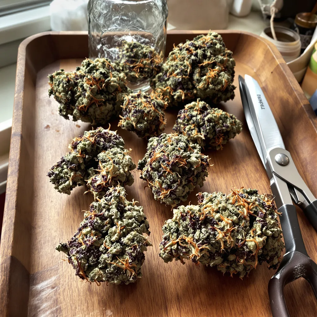 Crosswalker 77% indica / 23% sativa — fleur avec trichomes visibles