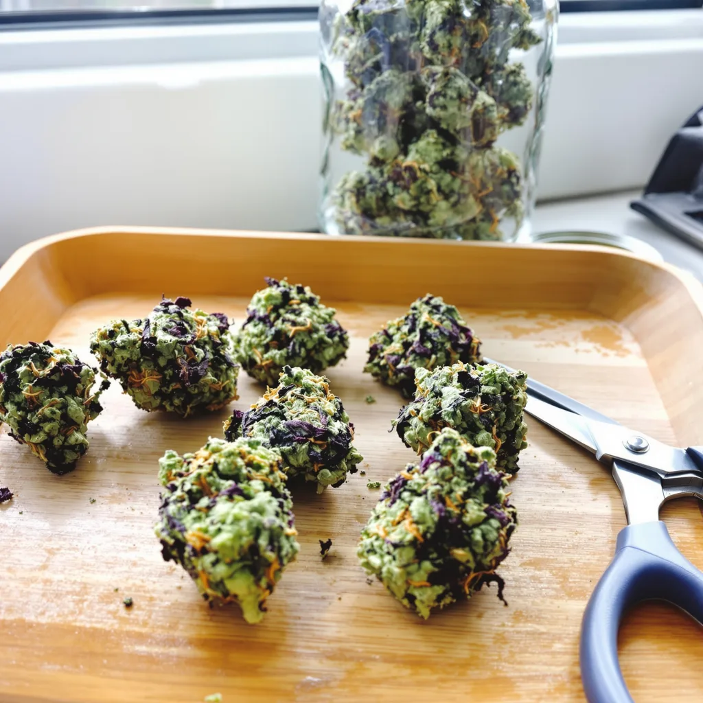 Crown Royale 83% indica / 17% sativa — fleur avec trichomes visibles