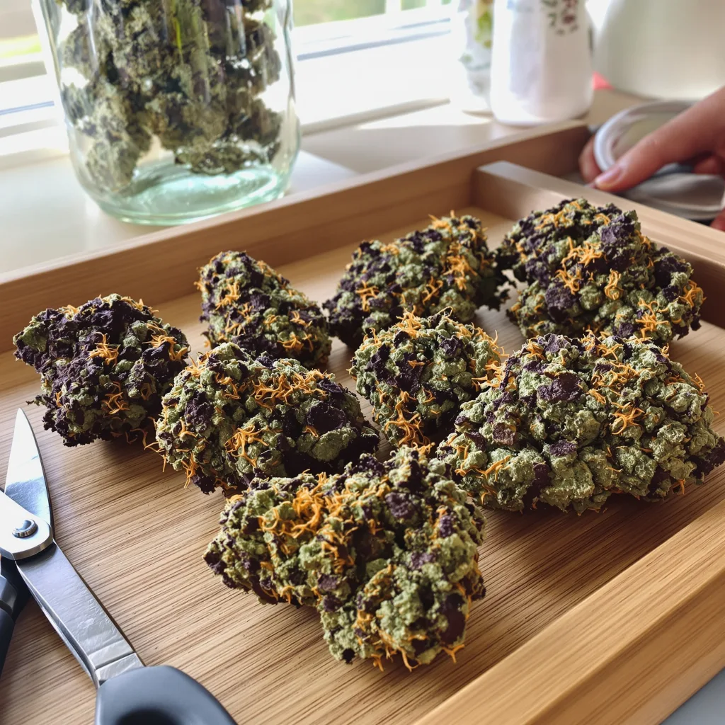 Crystal 66% indica / 34% sativa — fleur avec trichomes visibles