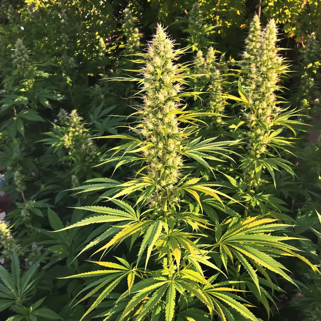 Damnesia 16% indica / 84% sativa — fleur avec trichomes visibles