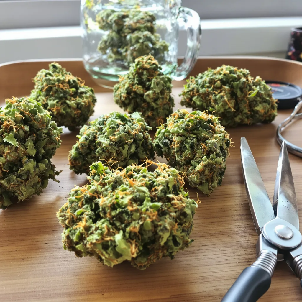 Damnesia 16% indica / 84% sativa — fleur avec trichomes visibles