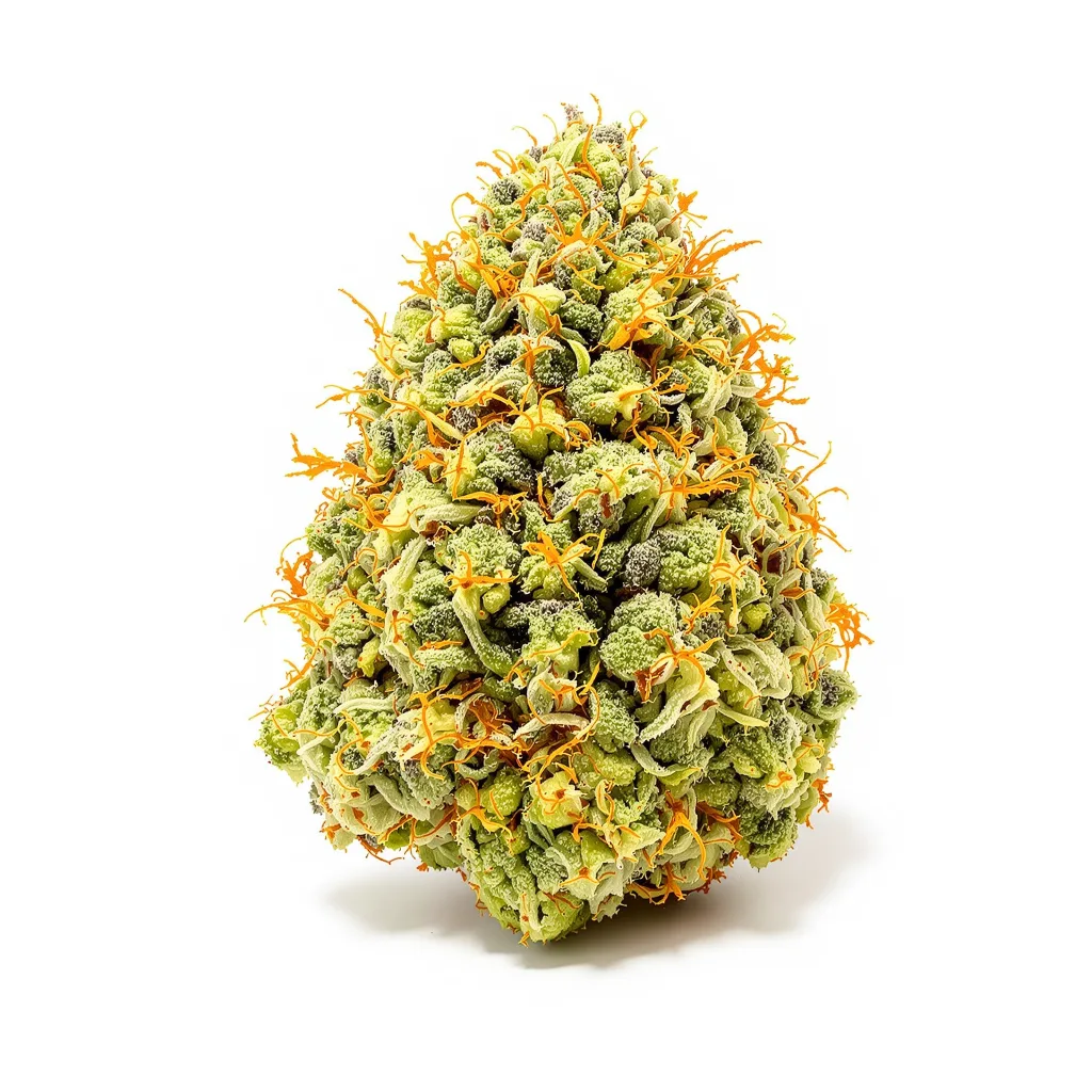Damnesia 16% indica / 84% sativa — fleur avec trichomes visibles